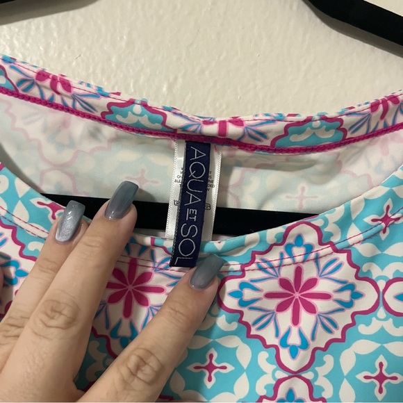 Size Large Floral Patterned Swim Dress Teal Pink modest coverup summer beach - Picture 4 of 7